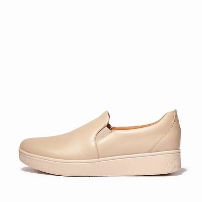 Buty Sportowe Fitflop RALLY Leather Slip-On Skate Damskie Szare Beżowe | Polska-49510