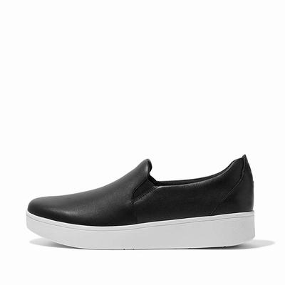 Buty Sportowe Fitflop RALLY Leather Slip-On Skate Damskie Czarne | Polska-57416