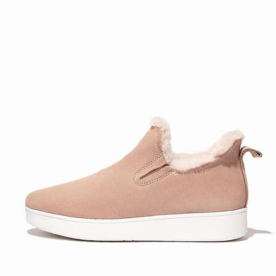 Buty Sportowe Fitflop RALLY Shearling-Lined Suede Slip-On Damskie Beżowe | Polska-42517