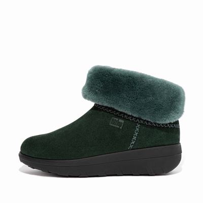 Buty Zimowe Fitflop MUKLUK SHORTY Shearling-Lined Suede Damskie Zielone | Polska-67324