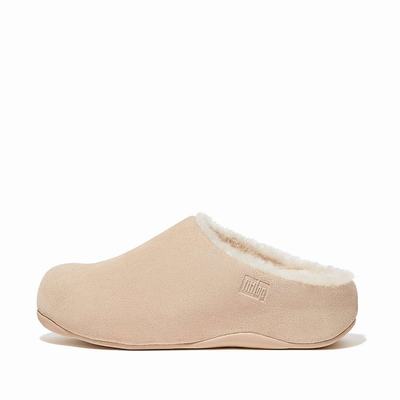 Chodaki Fitflop SHUV Shearling-Lined Suede Damskie Kremowe | Polska-93061