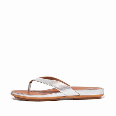 Japonki Fitflop GRACIE Metallic Leather Damskie Srebrne | Polska-38146