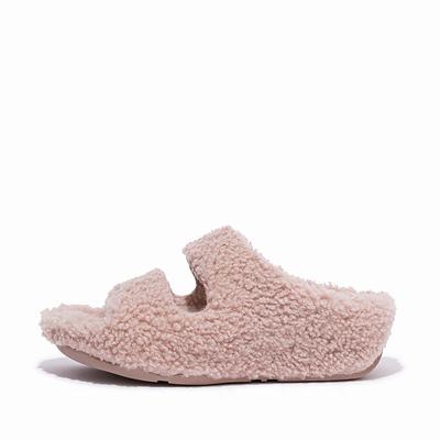 Kapcie Fitflop SHUV Two-Bar Shearling Slides Damskie Różowe | Polska-97204