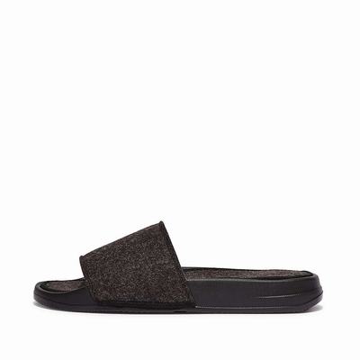 Klapki Fitflop IQUSHION E01 Felt Slides Damskie Czarne | Polska-56093