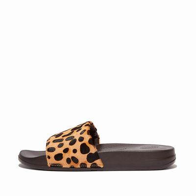 Klapki Fitflop IQUSHION Leopard-Print Leather Slides Damskie Panterka | Polska-70148