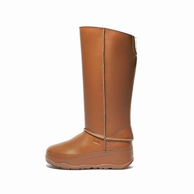 Kozaki Fitflop Original MUKLUK Shearling-Lined Leather Calf Boots Damskie Głęboka Brązowe | Polska-02971