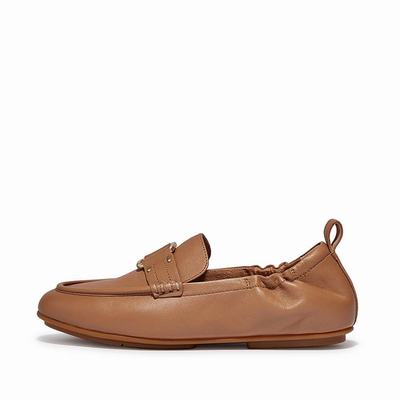 Loafersy Fitflop ALLEGRO Stud-Buckle Leather Damskie Brązowe | Polska-17462