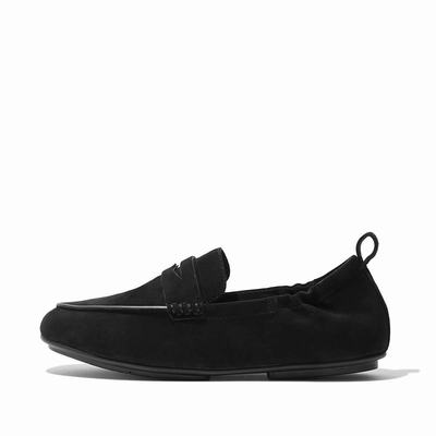 Loafersy Fitflop ALLEGRO Suede Penny Damskie Czarne | Polska-67082