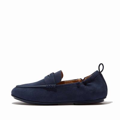 Loafersy Fitflop ALLEGRO Suede Penny Damskie Granatowe | Polska-74521