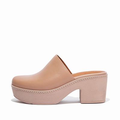 Mules Buty Fitflop PILAR Leather Platforms Damskie Beżowe | Polska-20981