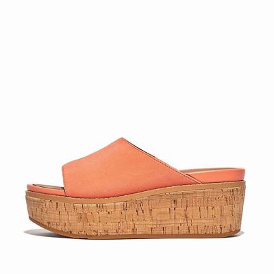 Sandały Fitflop ELOISE Cork-Wrap Suede Wedge Slides Damskie Pomarańczowe Koralowe | Polska-10569