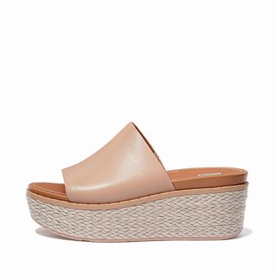 Sandały Fitflop ELOISE Espadrille Leather Wedge Slides Damskie Beżowe | Polska-27543