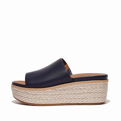 Sandały Fitflop ELOISE Espadrille Leather Wedge Slides Damskie Granatowe | Polska-69382