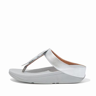 Sandały Fitflop FINO Feather Metallic Toe-Post Damskie Srebrne | Polska-48251