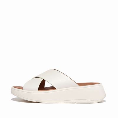 Sandały Fitflop F-MODE Leather Flatform Cross Slides Damskie Kremowe | Polska-89512