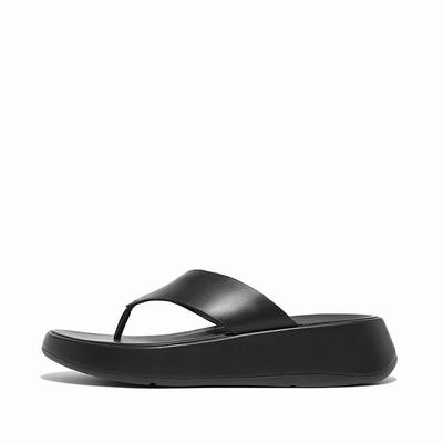 Sandały Fitflop F-MODE Luxe Leather Flatform Toe-Post Damskie Czarne | Polska-85709