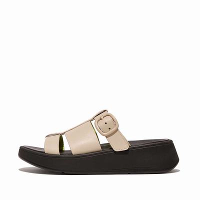 Sandały Fitflop F-MODE Neon-Pop Leather Flatform Fisherman Slides Damskie Szare Żółte | Polska-40612