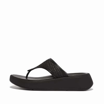 Sandały Fitflop F-MODE Woven Flatform Toe-Post Damskie Czarne | Polska-60512