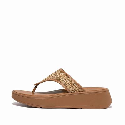 Sandały Fitflop F-MODE Woven Flatform Toe-Post Damskie Brązowe Białe | Polska-81765