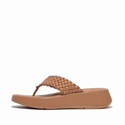 Sandały Fitflop F-MODE Woven Leather Flatform Toe-Post Damskie Brązowe | Polska-08379