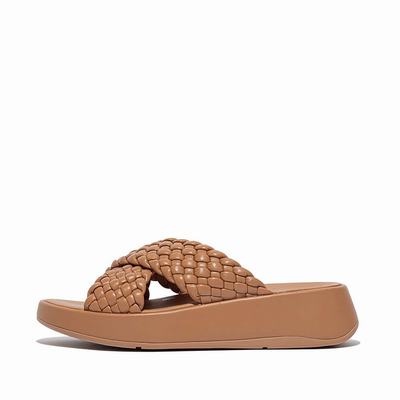 Sandały Fitflop F-MODE Woven Leather Flatform Cross Slides Damskie Brązowe | Polska-49583