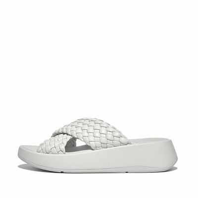 Sandały Fitflop F-MODE Woven Leather Flatform Cross Slides Damskie Niebieskie | Polska-49876