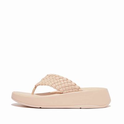 Sandały Fitflop F-MODE Woven Leather Flatform Toe-Post Damskie Różowe | Polska-74621