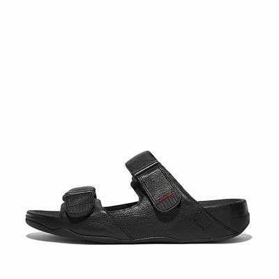 Sandały Fitflop GOGH MOC Adjustable Leather Slides Męskie Czarne | Polska-07946