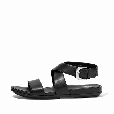 Sandały Fitflop GRACIE Buckle Leather Ankle-Strap Damskie Czarne | Polska-81674