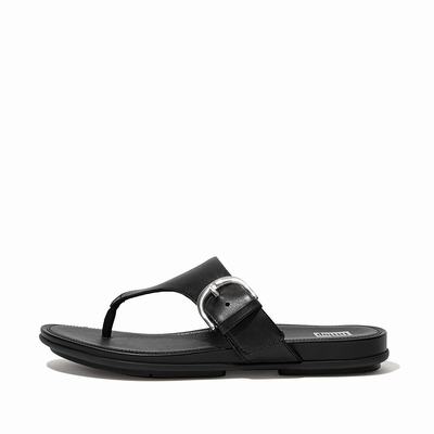 Sandały Fitflop GRACIE Buckle Leather Toe-Post Damskie Czarne | Polska-97310