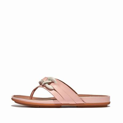 Sandały Fitflop GRACIE Chain Leather Toe-Post Damskie Różowe | Polska-17426