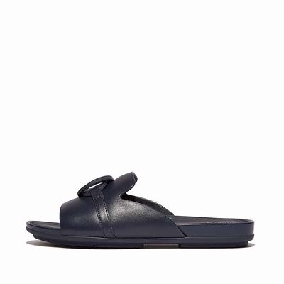 Sandały Fitflop GRACIE Circlet Leather Slides Damskie Granatowe | Polska-54231