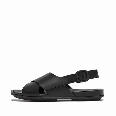 Sandały Fitflop GRACIE Leather Crisscross Damskie Czarne | Polska-53824