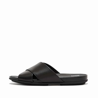 Sandały Fitflop GRACIE Leather Cross Slides Damskie Czarne | Polska-38957