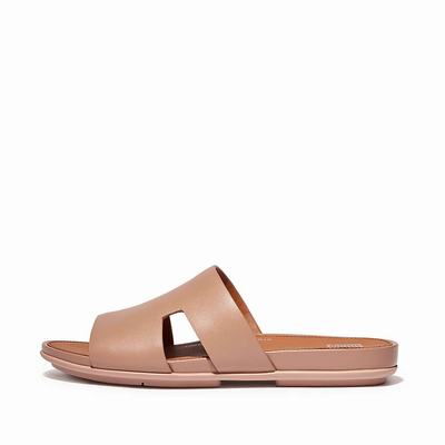 Sandały Fitflop GRACIE Leather Slides With Toe-Post Damskie Beżowe | Polska-26349