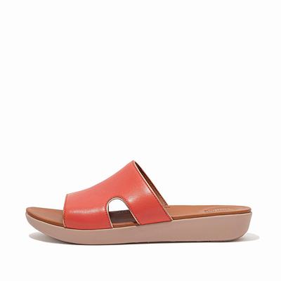 Sandały Fitflop H-Bar Pop Binding Leather Slides Damskie Koralowe Różowe | Polska-58396