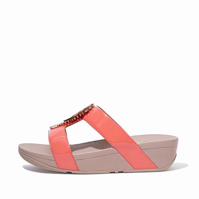 Sandały Fitflop LOTTIE Jungle Leaf Lakierowana Slides Damskie Koralowe Różowe | Polska-24103