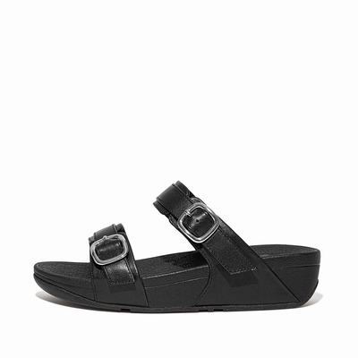 Sandały Fitflop LULU Adjustable Leather Slides Damskie Czarne | Polska-24560