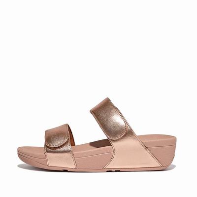 Sandały Fitflop LULU Adjustable Leather Slides Damskie Różowe Złote | Polska-63214