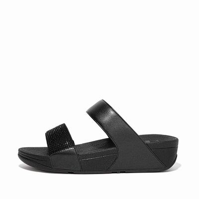 Sandały Fitflop LULU Crystal Slides Damskie Czarne | Polska-46891