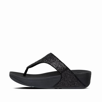 Sandały Fitflop LULU Glitter Toe-Post Damskie Czarne | Polska-91275