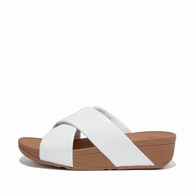 Sandały Fitflop LULU Leather Cross Slides Damskie Białe | Polska-97368