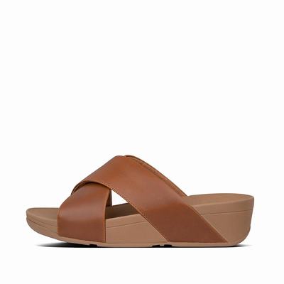 Sandały Fitflop LULU Leather Cross Slides Damskie Głęboka Brązowe | Polska-98476