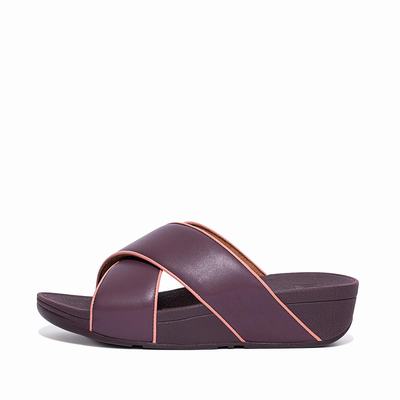 Sandały Fitflop LULU Pop Binding Leather Cross Slides Damskie Fioletowe | Polska-46071