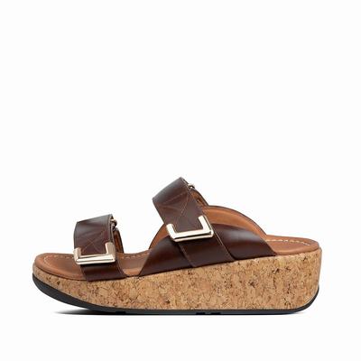 Sandały Fitflop REMI Adjustable Leather Slides Damskie Czekolada Brązowe | Polska-52784