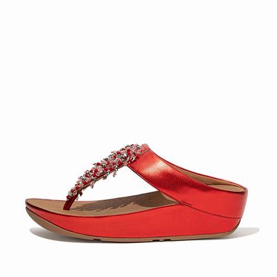 Sandały Fitflop RUMBA Beaded Toe-Post Damskie Czerwone | Polska-03746