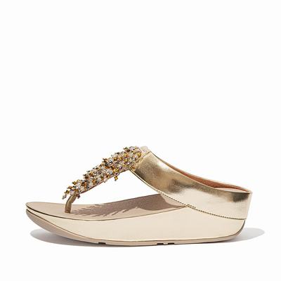 Sandały Fitflop RUMBA Beaded Toe-Post Damskie Brązowe Złote | Polska-30689