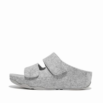 Sandały Fitflop SHUV E01 Adjustable Two-Bar Felt Slides Damskie Szare | Polska-82703