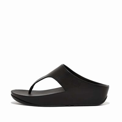 Sandały Fitflop SHUV Leather Toe-Post Damskie Czarne | Polska-53620