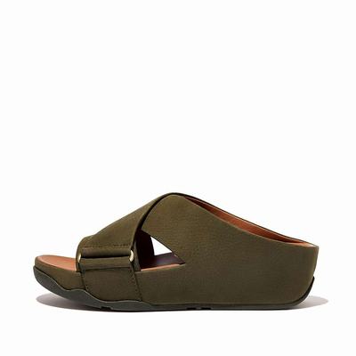 Sandały Fitflop SHUV Nubuck Cross Slides Damskie Oliwkowe | Polska-96257